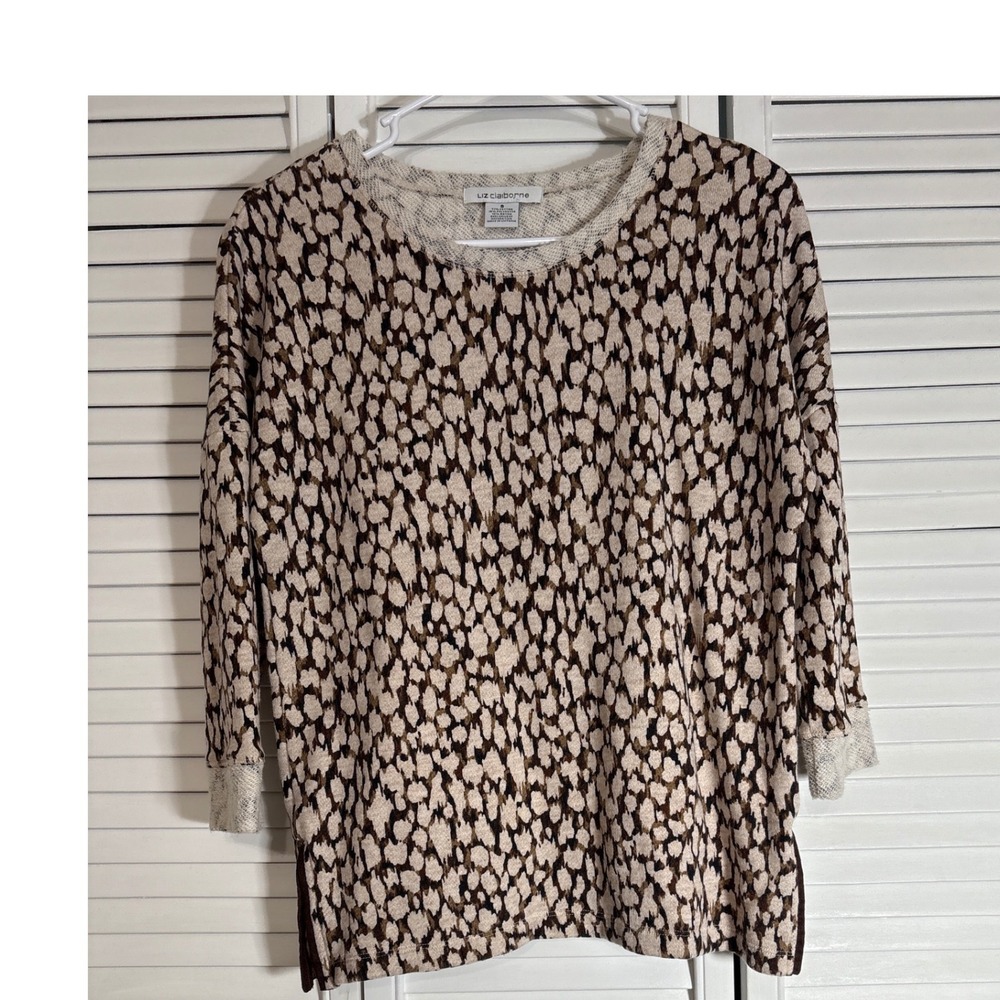 Liz Claiborne Animal Print French Terry Top Brown Tan Small RN 93677